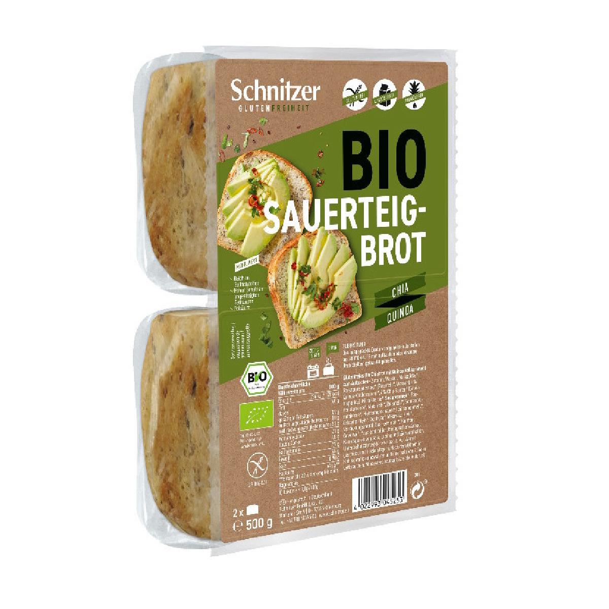 Pão de Chia e Quinoa Biológico Sem Glúten Schnitzer 500 g