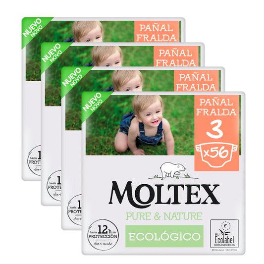 Fraldas Moltex Pure &amp; Nature T3 Pack Promocional (4-10 kg), 224 Unidades