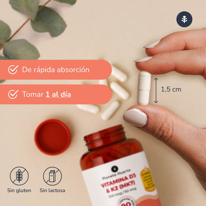 Vitamina D3 e K2 Mk7 Planeta Huerto 180 Cápsulas