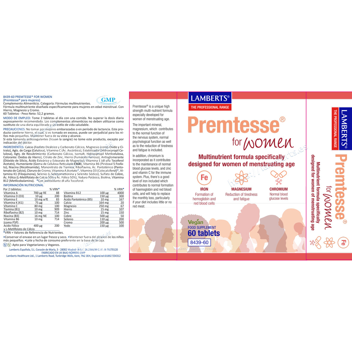 Multivitamínico Premtesse para Mulheres Menstruais Lamberts 60 Comprimidos