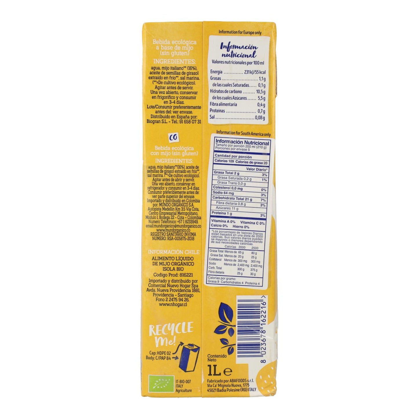 Bebida de Milho Biológico Isola Bio 1L