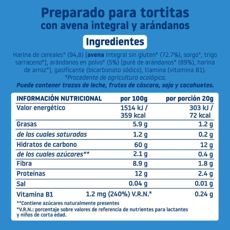 Mistura para panquecas de aveia integral e mirtilos 125g ECO Smileat