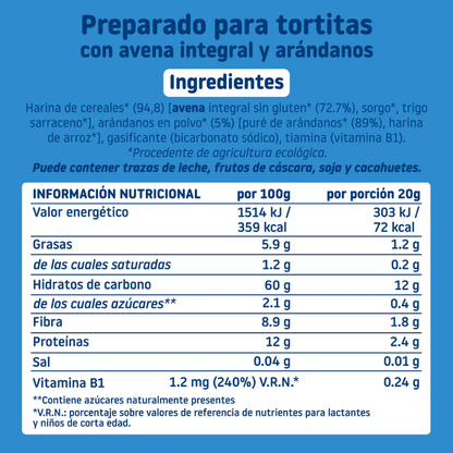 Mistura para panquecas de aveia integral e mirtilos 125g ECO Smileat