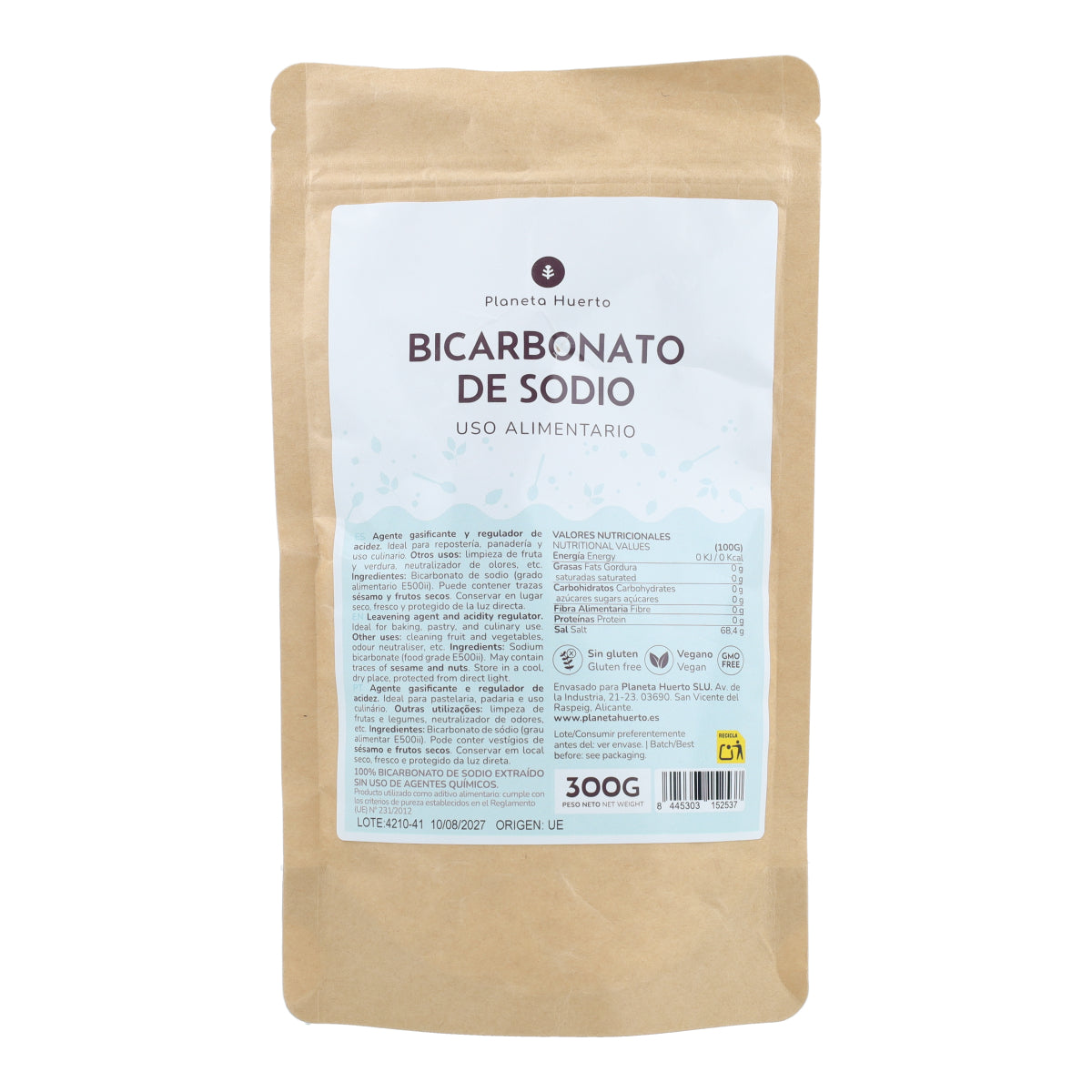 Bicarbonato de sódio de qualidade alimentar Planeta Huerto 300g