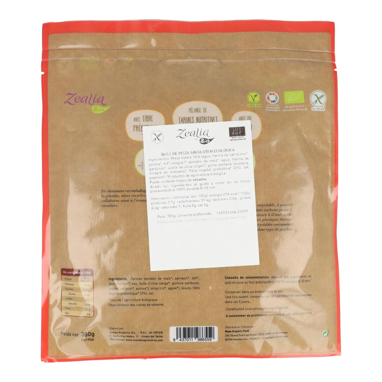 Base de Pizza BIO Sem Glúten Zealia 370gr