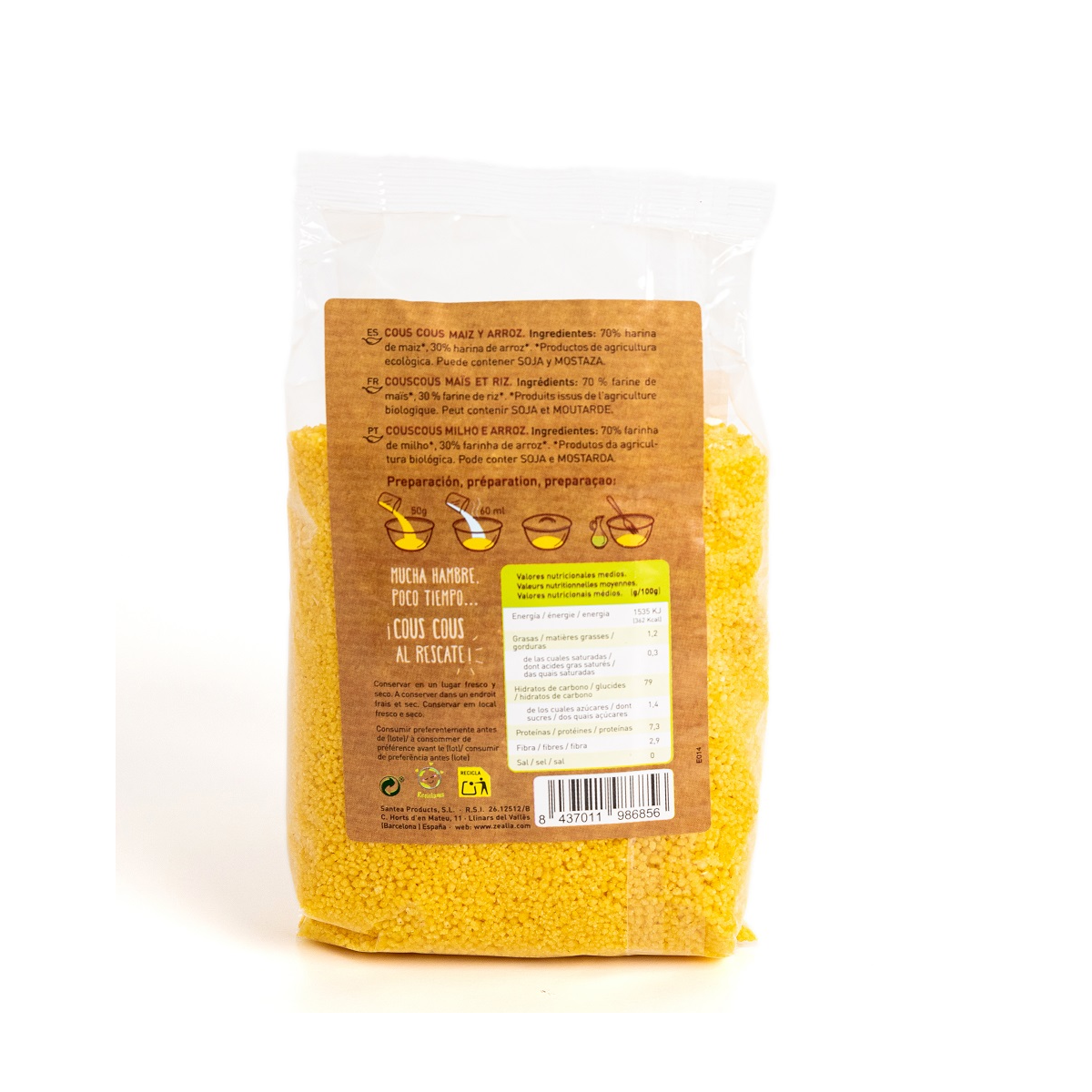Cuscuz de milho e arroz biológico sem glúten Zealia 375 gr