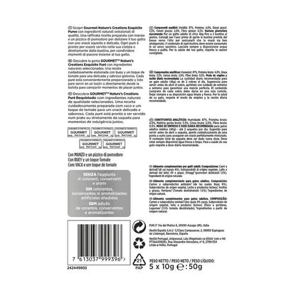 Embalagem de 11 x GOURMET Nature's Creations Exquisite Puree Snack Líquido com Salmão e Cenoura 5x10g