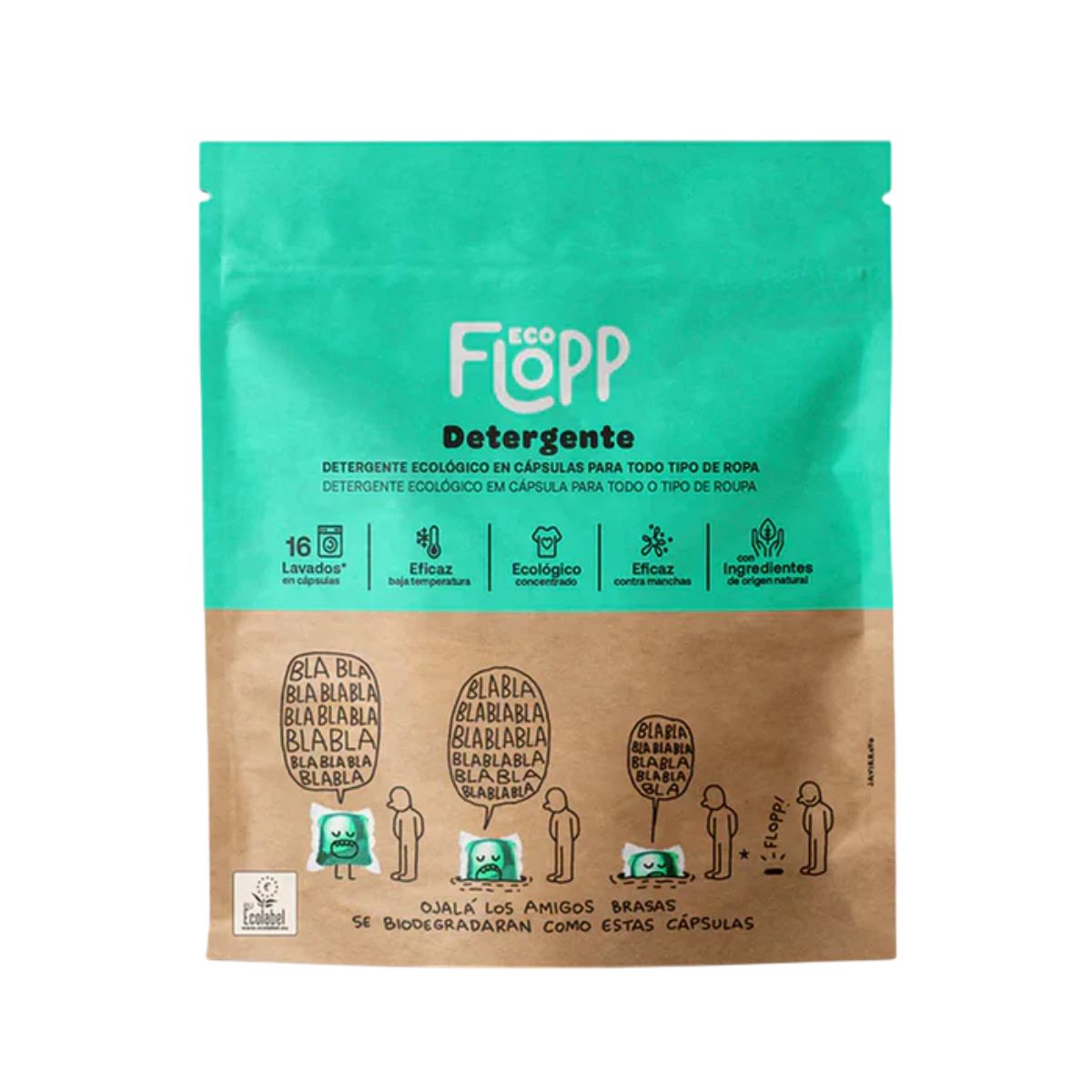 Embalagem de 2 detergentes para roupa ECO Flopp, 16 cápsulas