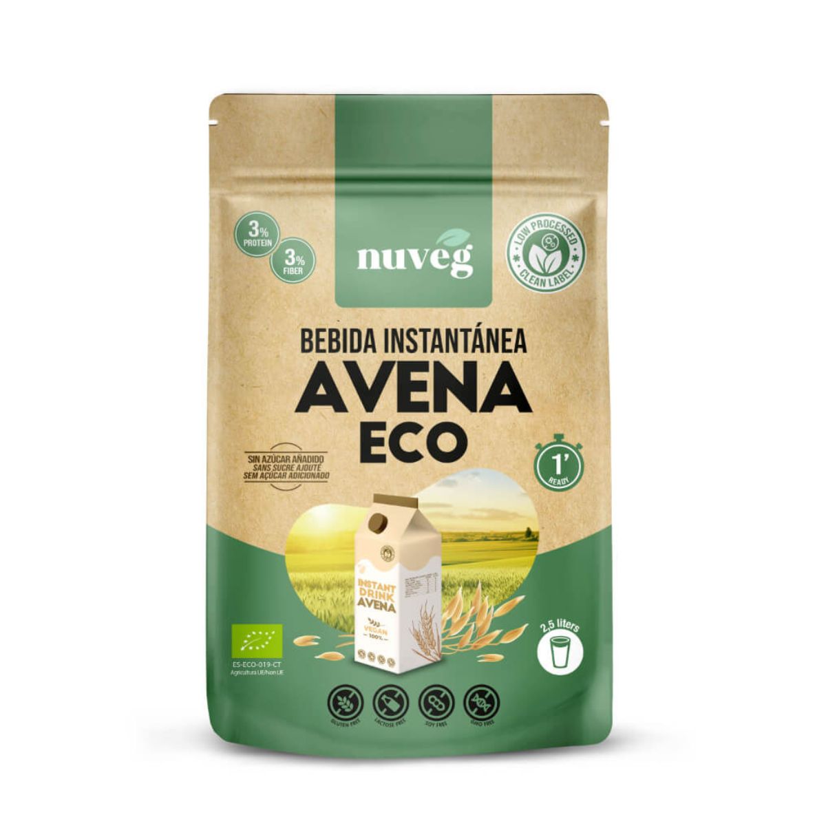 Bebida de Aveia em Pó Biológica Nuveg 200g por 2,5 litros