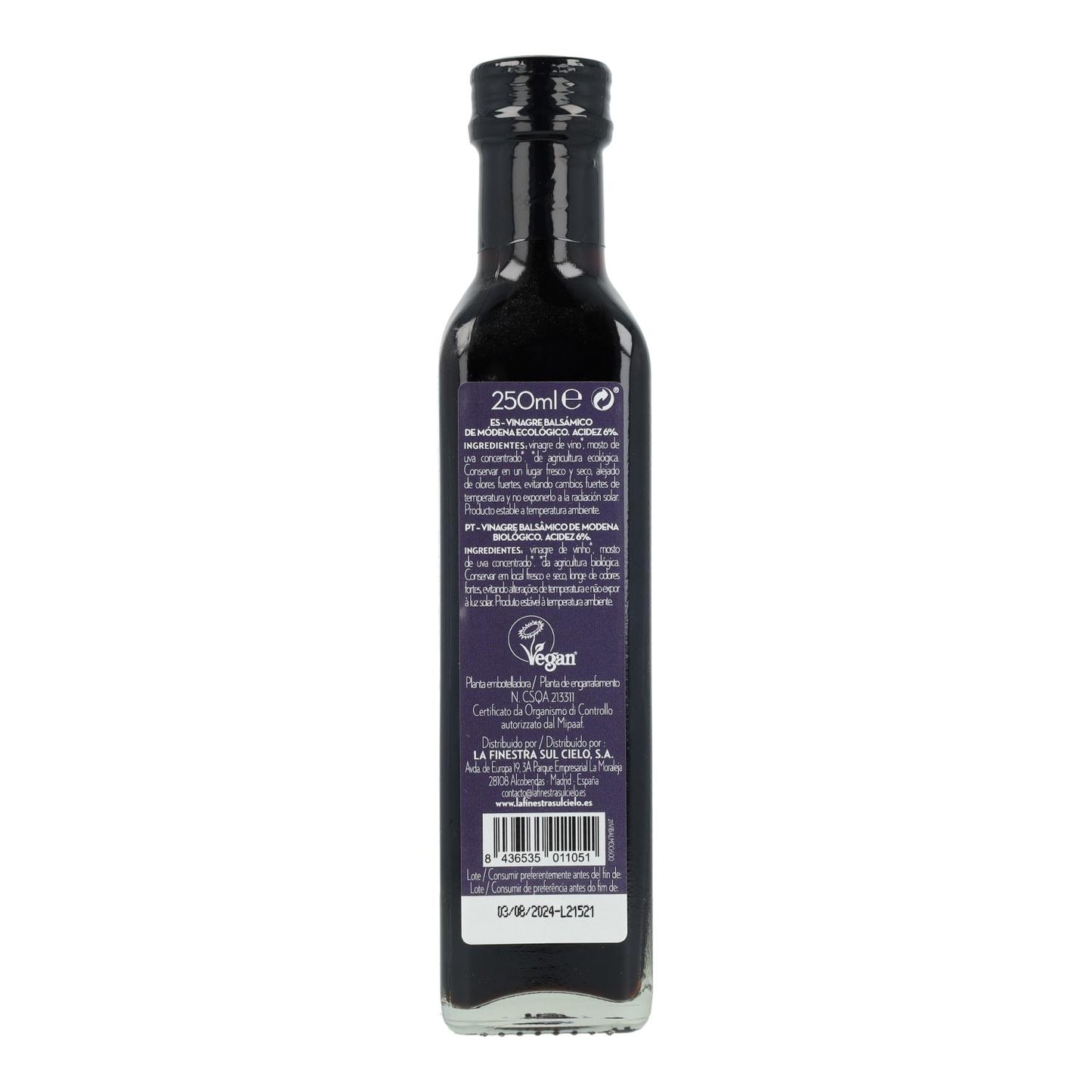 Vinagre Balsâmico de Modena La Finestra Sul Cielo 250 ml