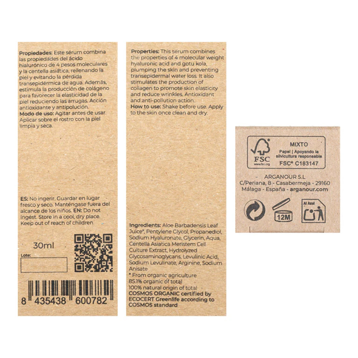 Sérum Facial Radiance Ácido Hialurónico e Centelha Asiática Arganour 30ml