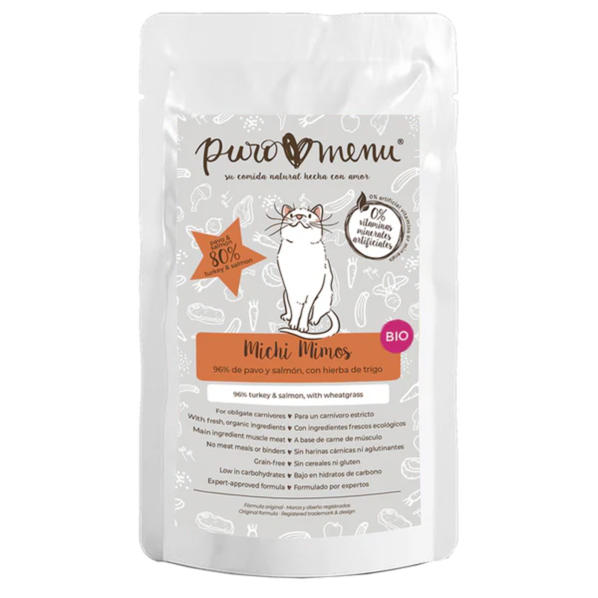 Comida húmida Barf para gatos Michi Pampers BIO (Peru e slamón) Puromenu 100 g