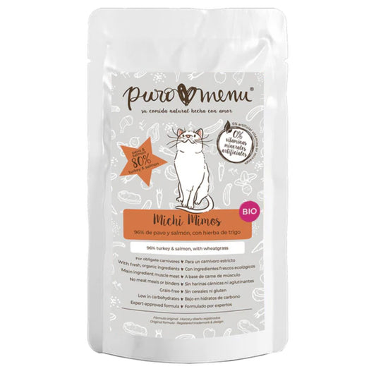 Comida húmida Barf para gatos Michi Pampers BIO (Peru e slamón) Puromenu 100 g