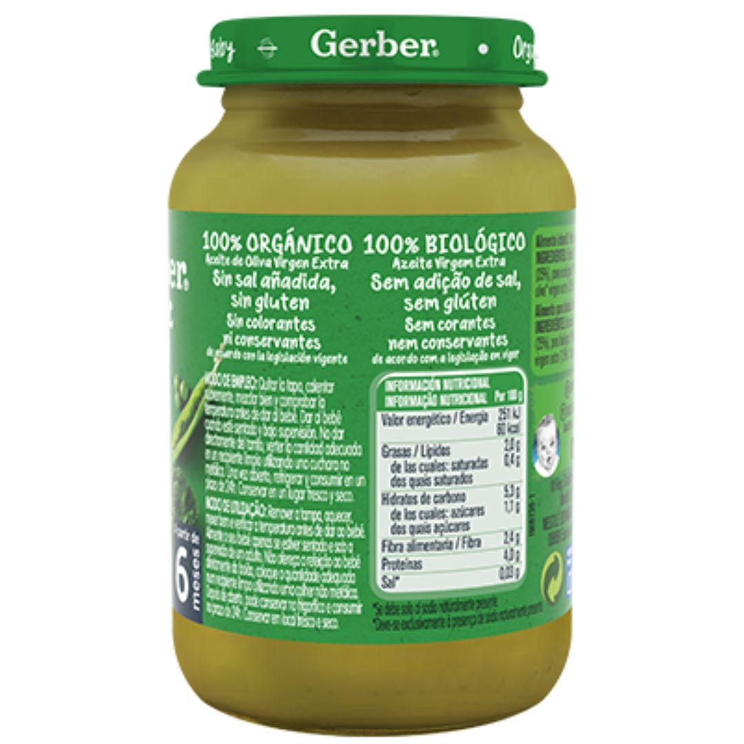 Puré de brócolos, ervilhas e peru biológico Gerber, pote de 190g, brócolos, ervilhas e peru biológico Gerber