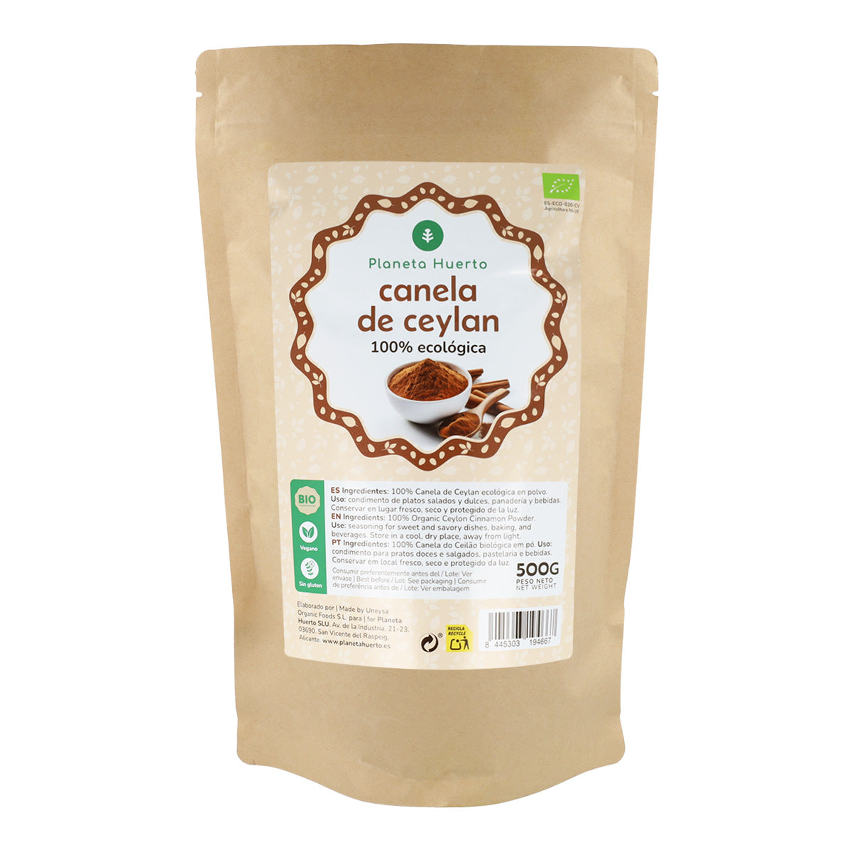 Canela em pó do Ceilão ECO Planeta Huerto 500 g
