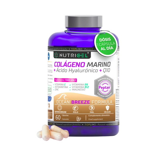 Colágeno marino Peptan® + Ácido hialurónico + CoQ10 Nutricel 60 cápsulas