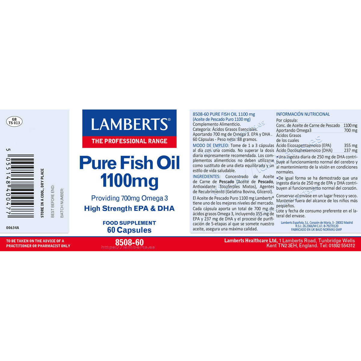 Óleo de peixe puro Lamberts 60 cápsulas