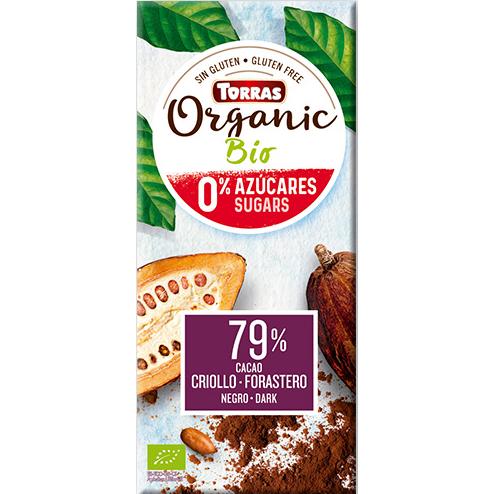 Chocolate Negro 79% Cacau Crioulo Sem Açúcar Bio Torras 100 gr