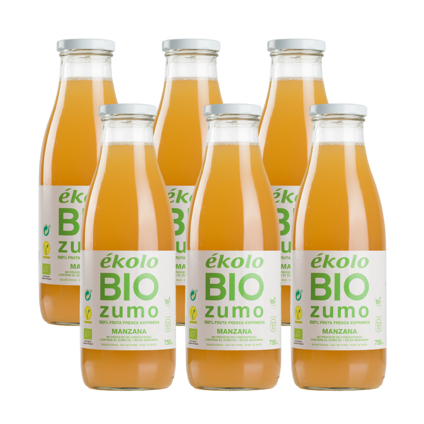Embalagem de 6 sumos de maçã biológicos 100% espremidos na hora Ékolo, 750 ml
