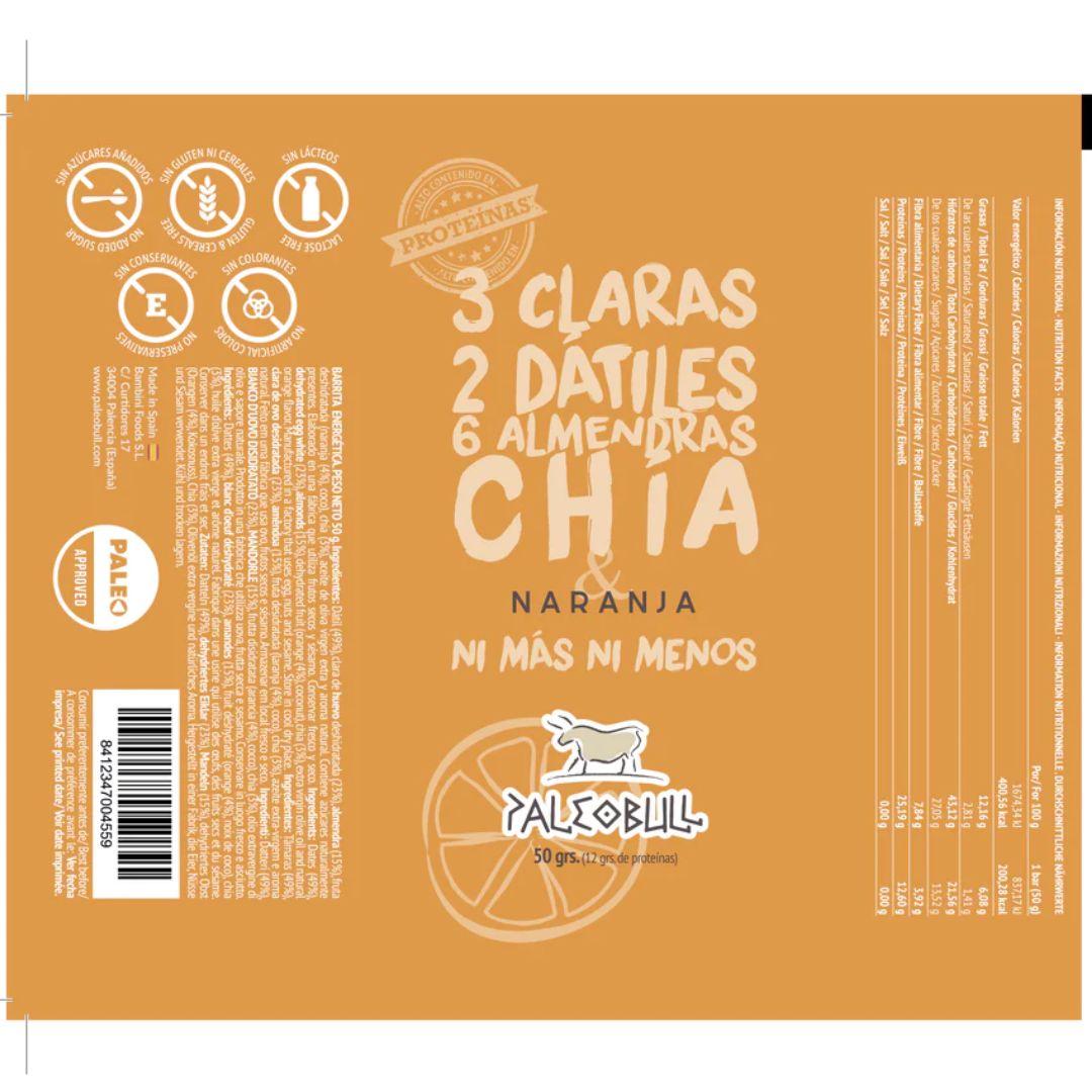 Barra Energética PaleoBull com Tâmaras, Amêndoas, Chia e Laranja, 50g