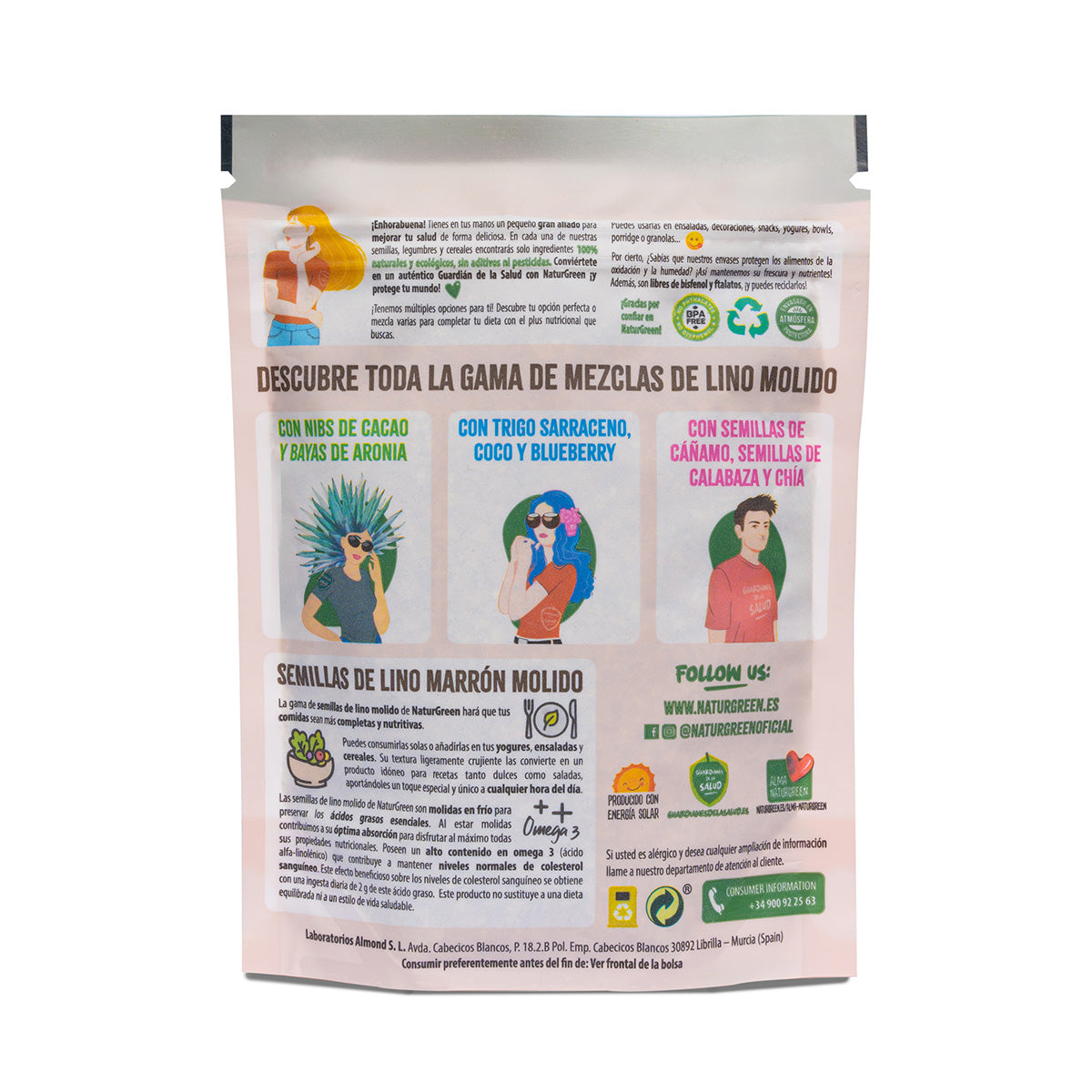Sementes biológicas NaturGreen de linho, cânhamo, abóbora e chia 150 gr