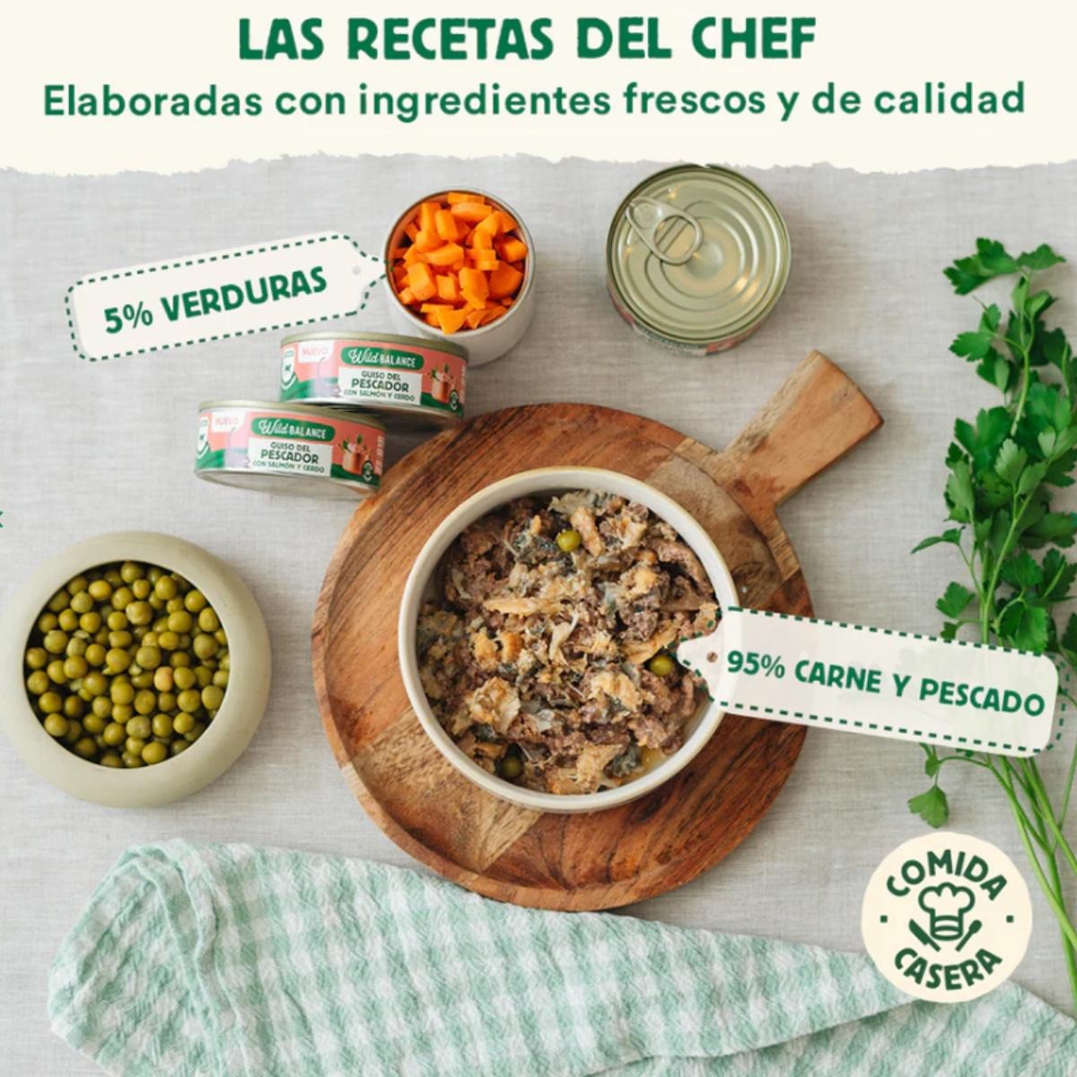 Ração para gatos Wild Balance Fisherman's Stew com salmão e porco, pacote de 6 unidades de 80g