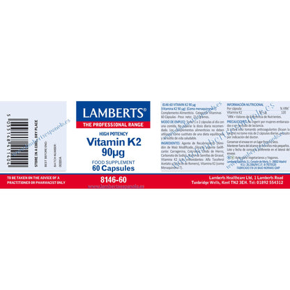 Vitamina K2 90mcg 60 Cápsulas Lamberts