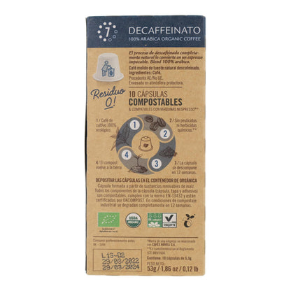 Cápsulas de café descafeinado compostáveis ​​para Nespresso Novell 10 unidades