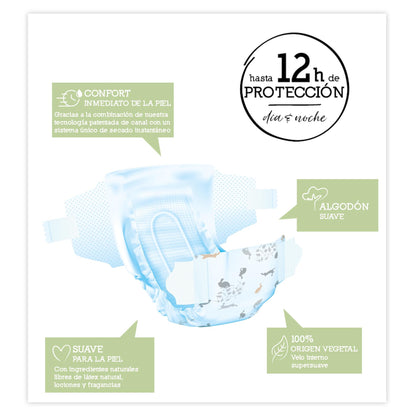 Fraldas T2 (3-6 kg) Moltex Pure &amp; Nature, 36 unidades