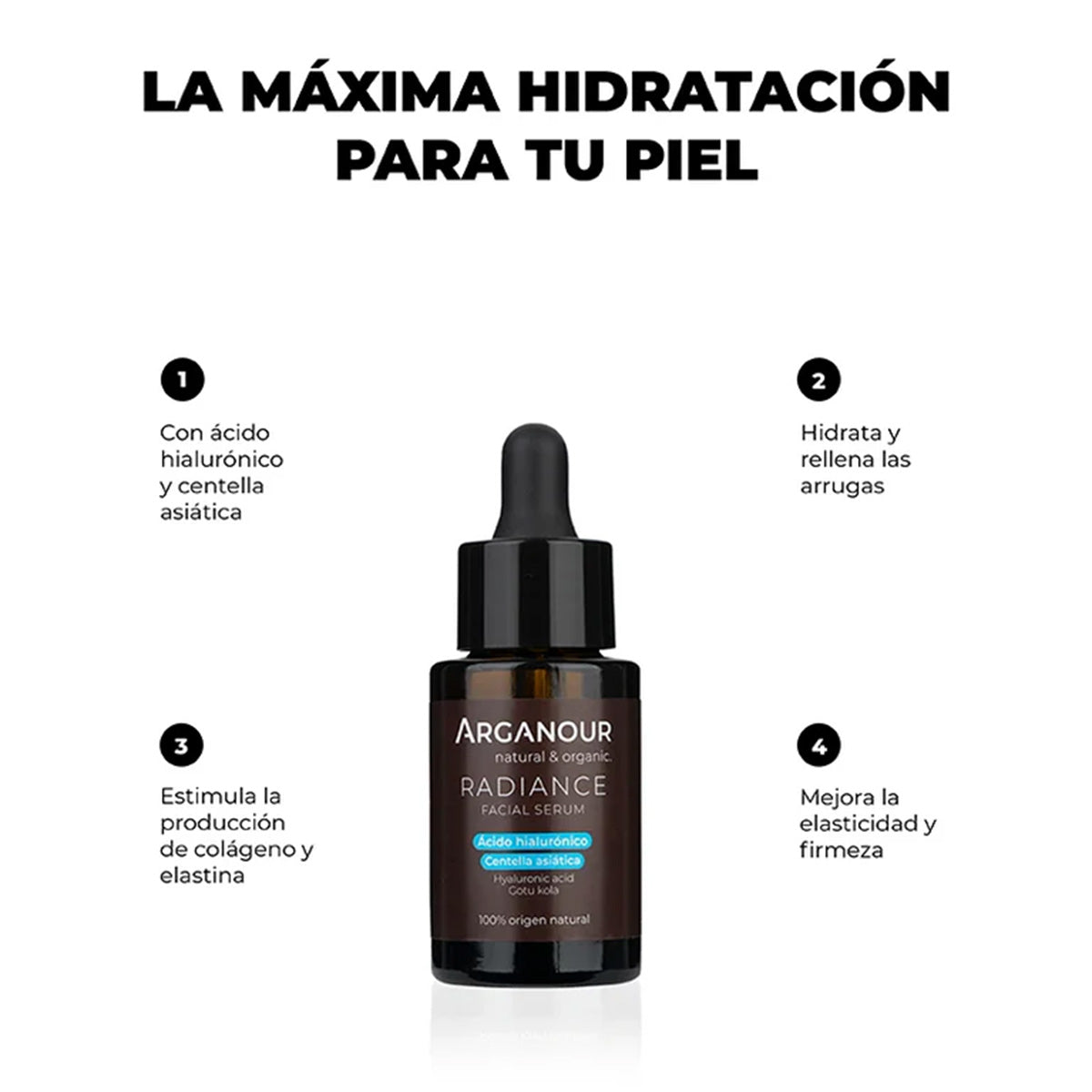 Sérum Facial Radiance Ácido Hialurónico e Centelha Asiática Arganour 30ml