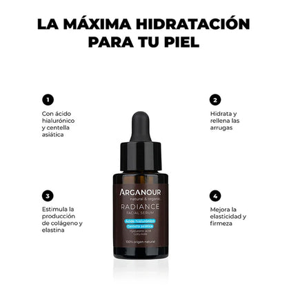 Sérum Facial Radiance Ácido Hialurónico e Centelha Asiática Arganour 30ml