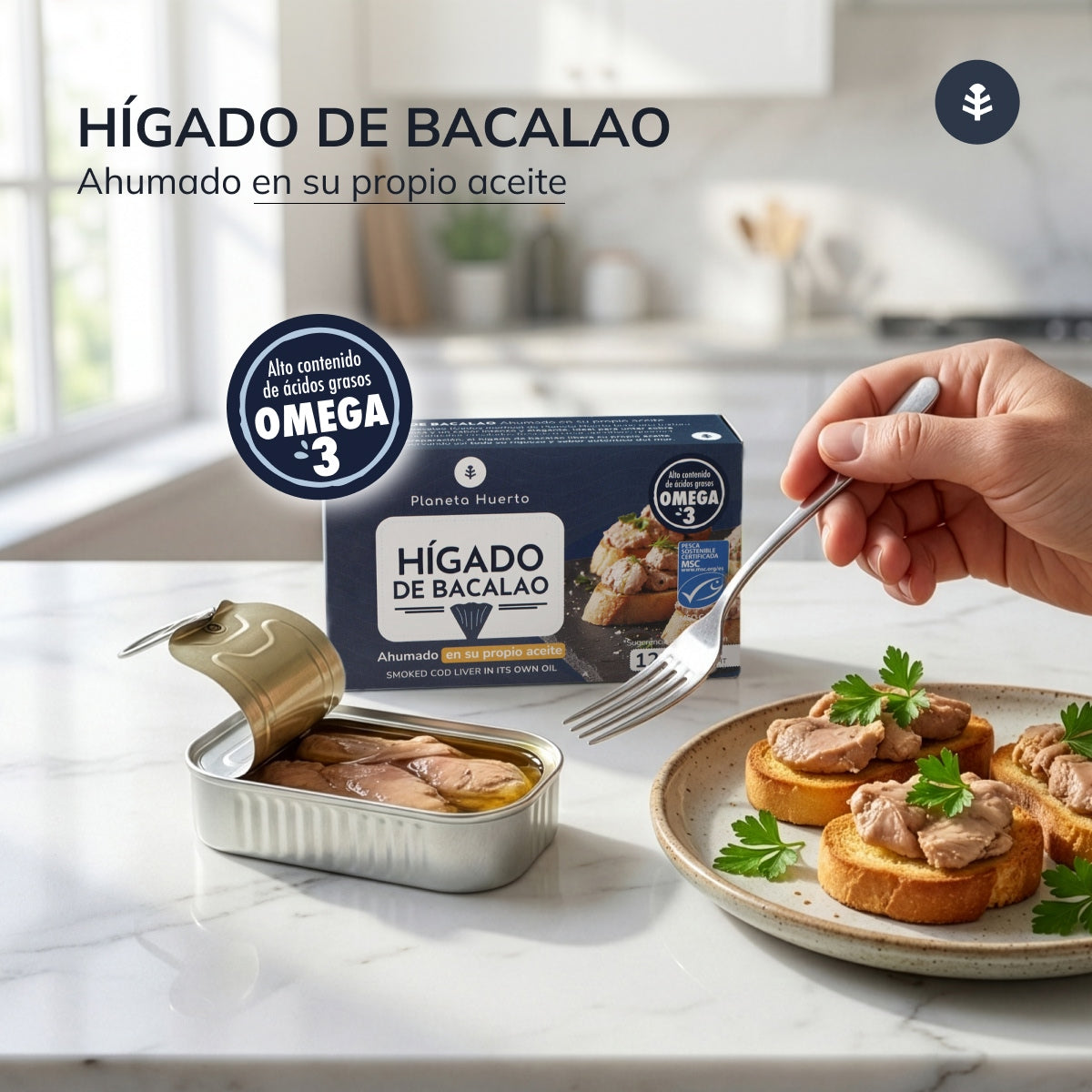 Hígado de bacalao MSC en su propio aceite pesca sostenible Planeta Huerto 120 g