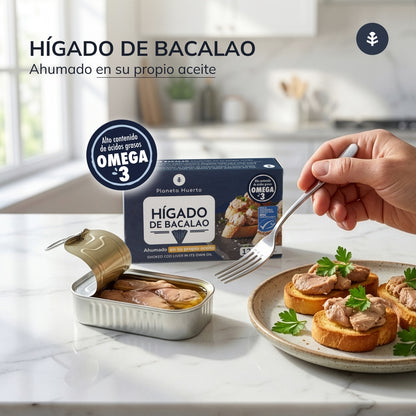 Hígado de bacalao MSC en su propio aceite pesca sostenible Planeta Huerto 120 g