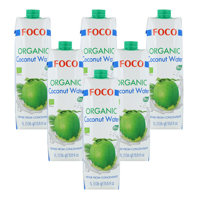 Embalagem de 6x Água de Coco 100% Natural e Pura Focus 1L