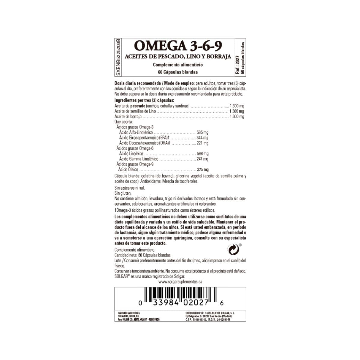 Ómega 3 6 9 Solgar 60 Cápsulas