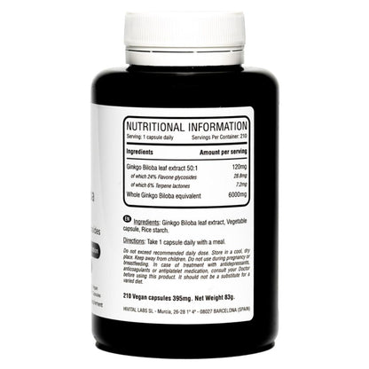 Ginkgo Biloba 6000 mg Hivital 210 cápsulas vegan