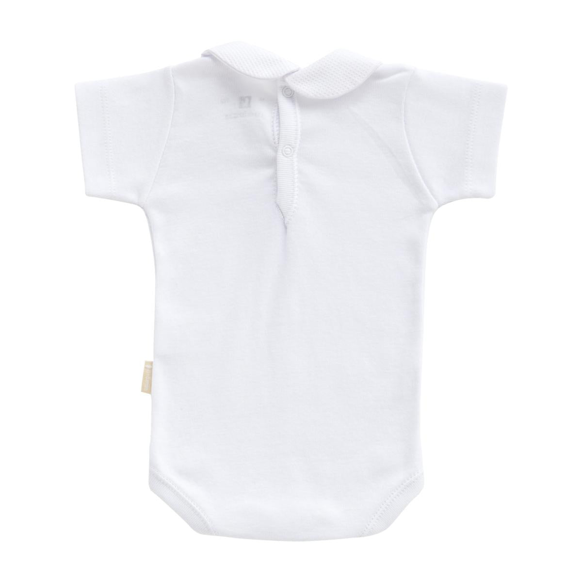 Body Cambrass branco com gola e manga curta, tamanho 3