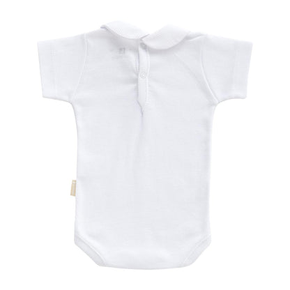 Body Cambrass branco com gola e manga curta, tamanho 3