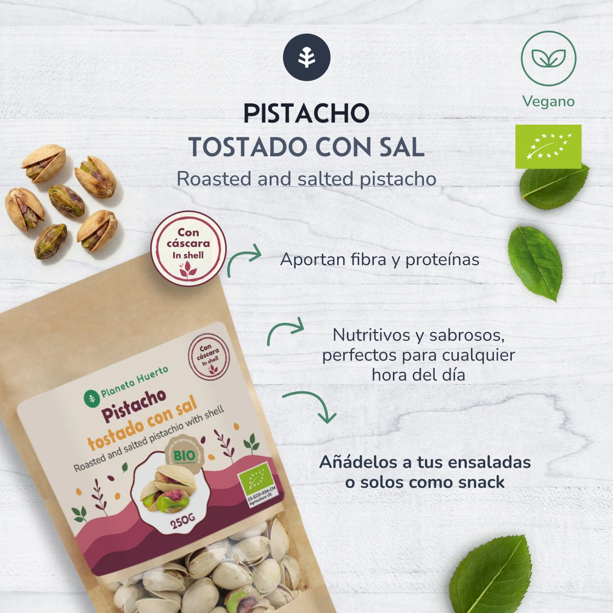 Pistácios torrados e salgados com casca, ECO Planeta Huerto, 1 kg