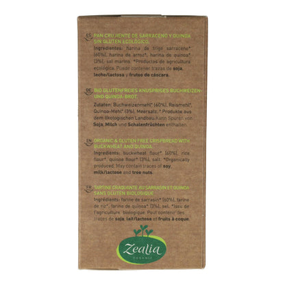 Bolachas de trigo sarraceno e quinoa biológica sem glúten Zealia 120 gr