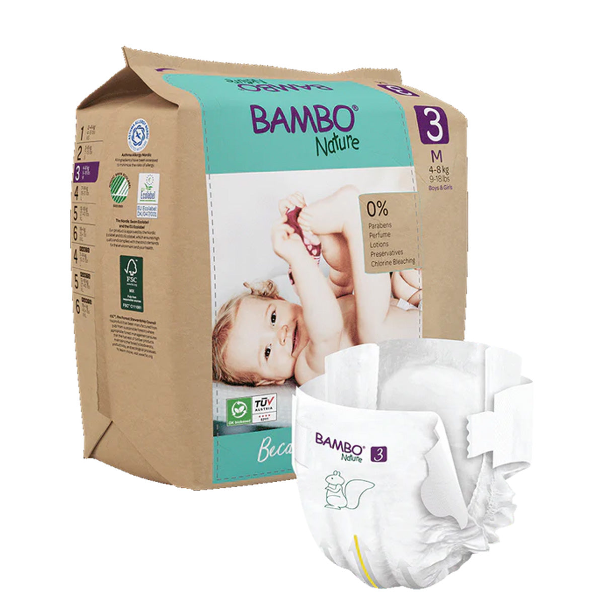 Pack de fraldas Bambo Nature tamanho 3, (4-8 kg), 3 x 28 unidades
