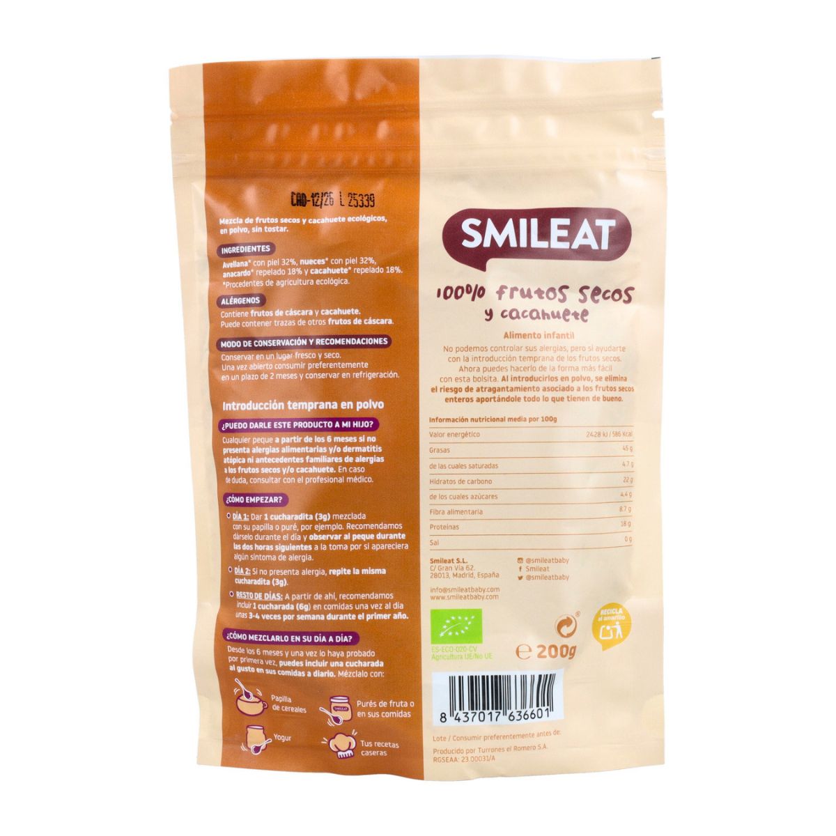 Smileat Mix de Nozes e Amendoins Biológicos 200g, Pó para Introdução Precoce