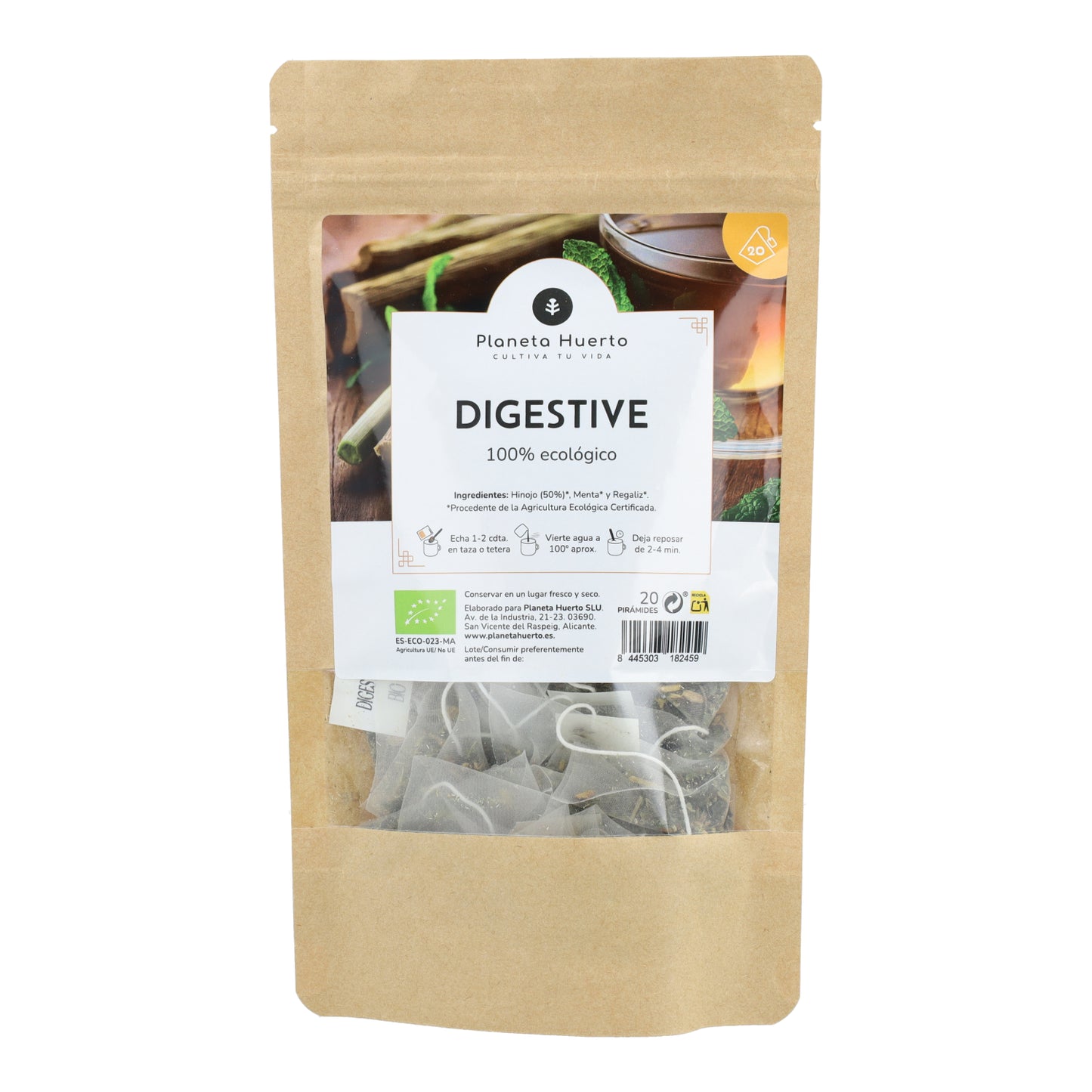 Infusão Digestiva ECO Funcho, Hortelã e Alcaçuz Planeta Huerto 20 pirâmides