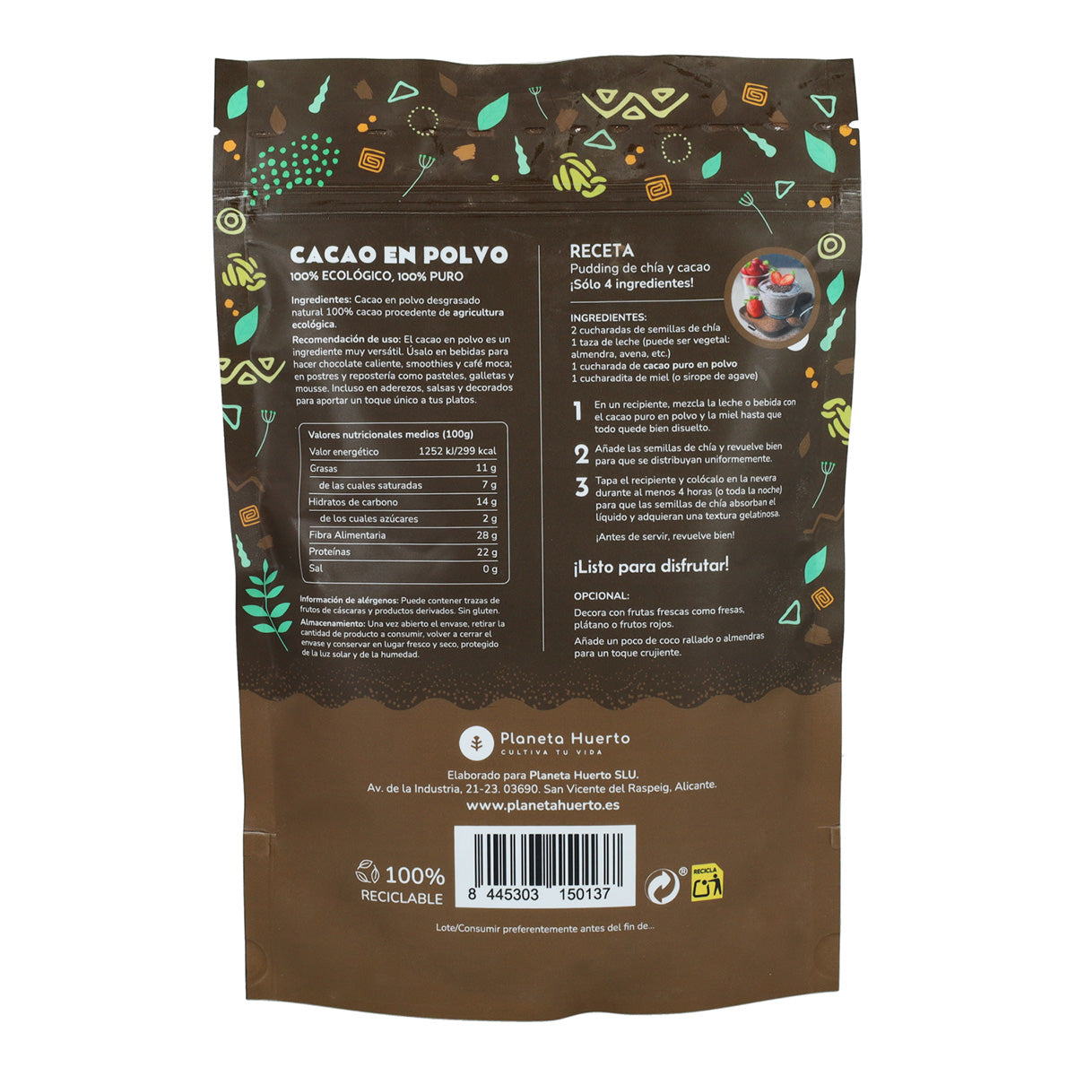 Cacau em Pó Biológico Planeta Huerto 250 g