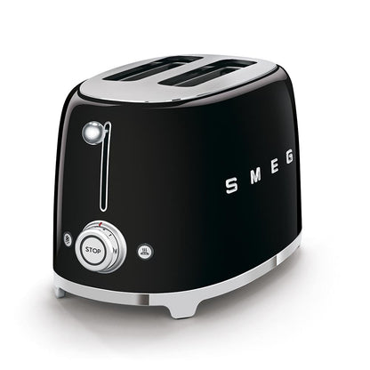 Torradeira SMEG com 2 compartimentos, estilo anos 50, preta mate