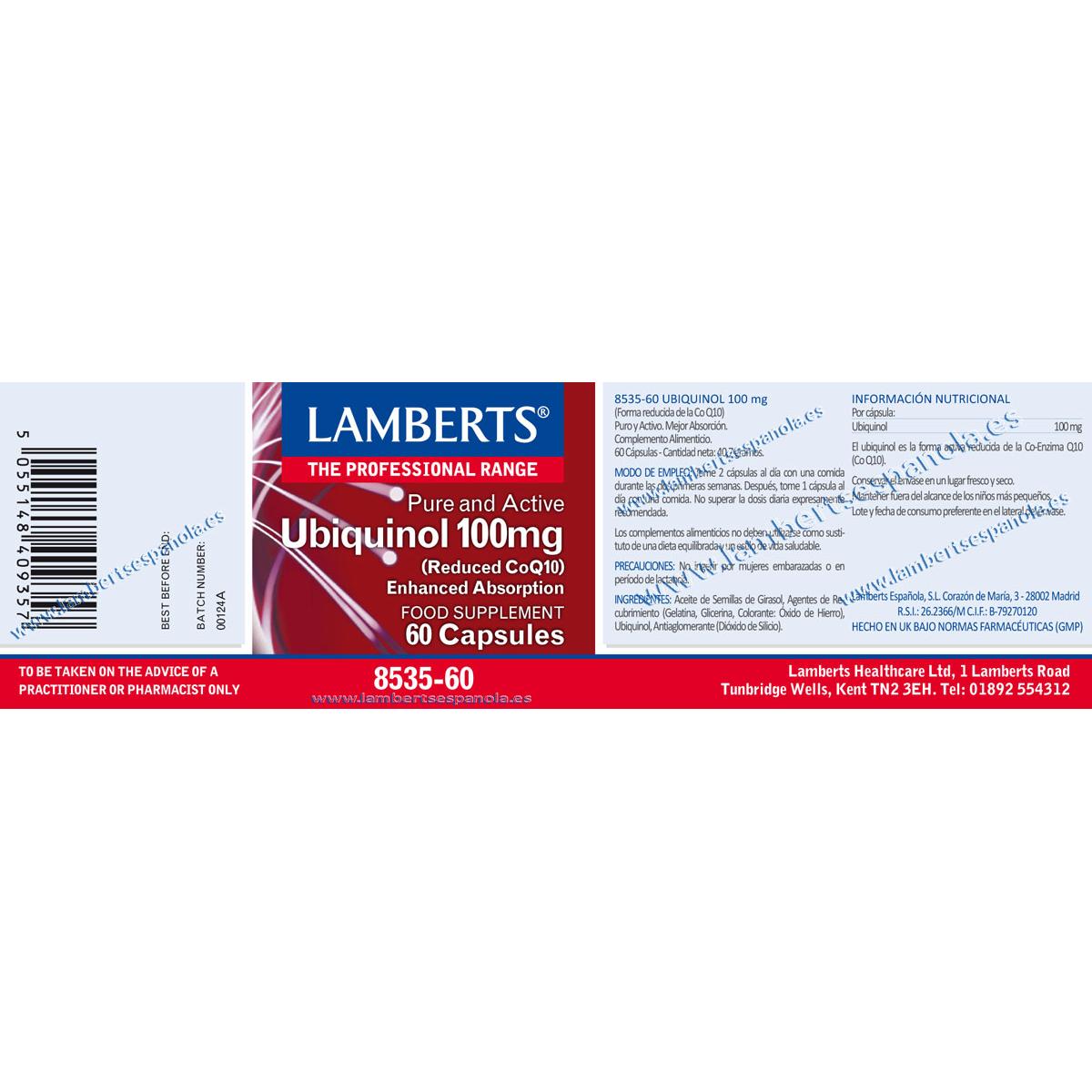 Embalagem com 2 Ubiquinol 100 mg. Puro e Ativo, Lamberts