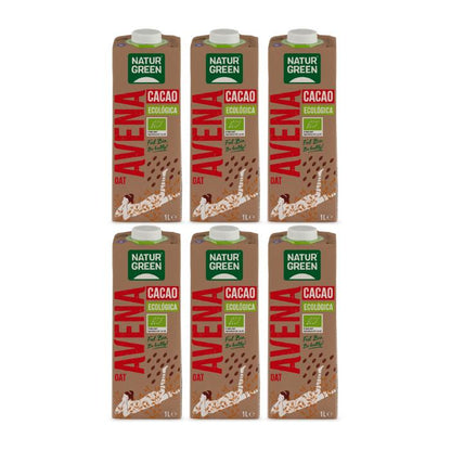 Embalagem de 6 x Bebida de Aveia com Chocolate NaturGreen 1 L