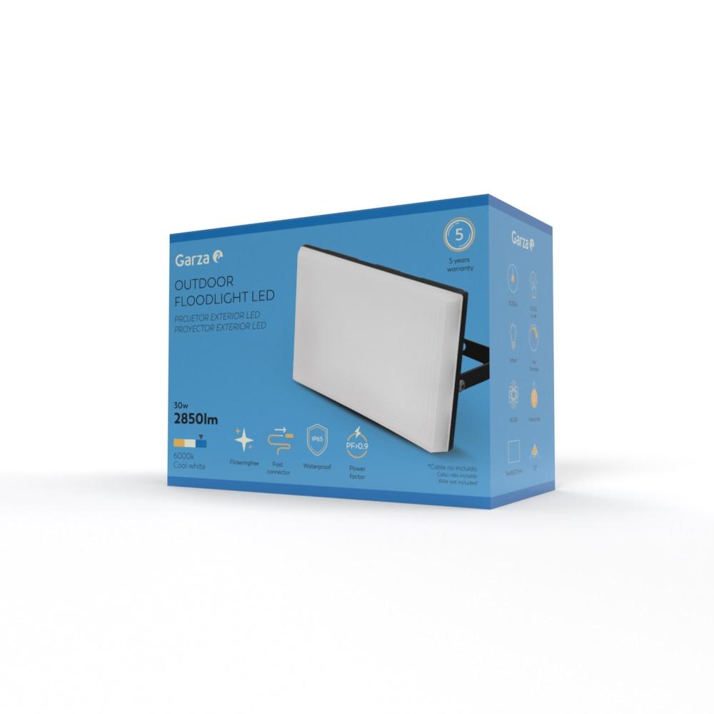 Holofote LED para exterior Garza Design, 30 W, 2850 LM, luz fria (6000 K)