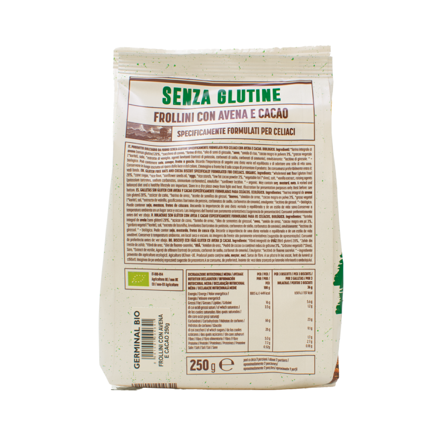 Bolachas de Aveia sem Glúten com Cacau Germinal Biológico 250g