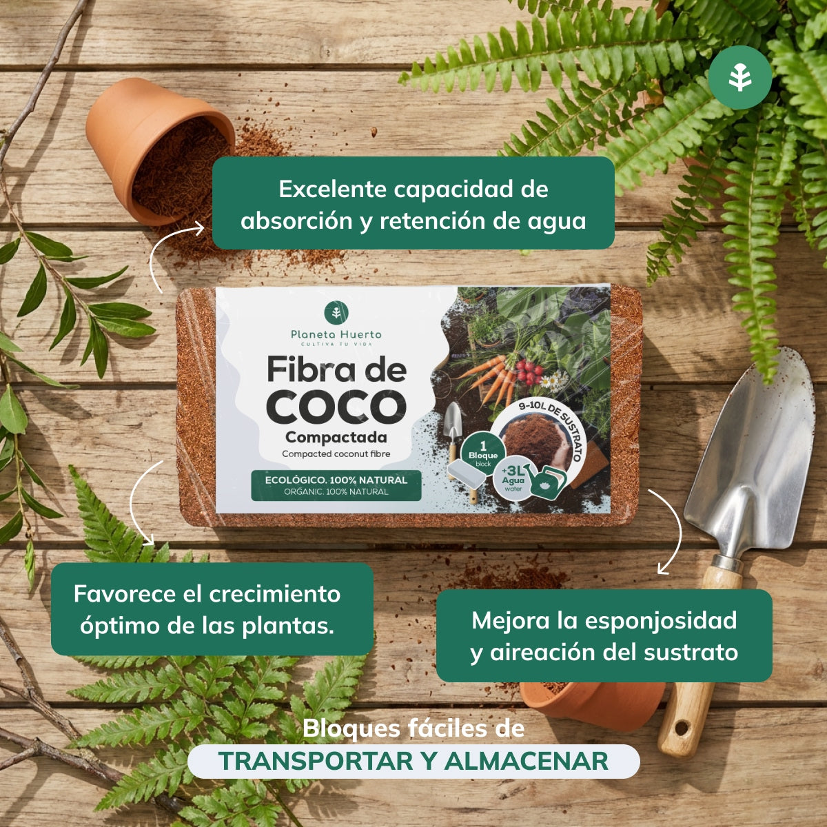 Substrato de Fibra de Coco Planeta Huerto 27 Litros 